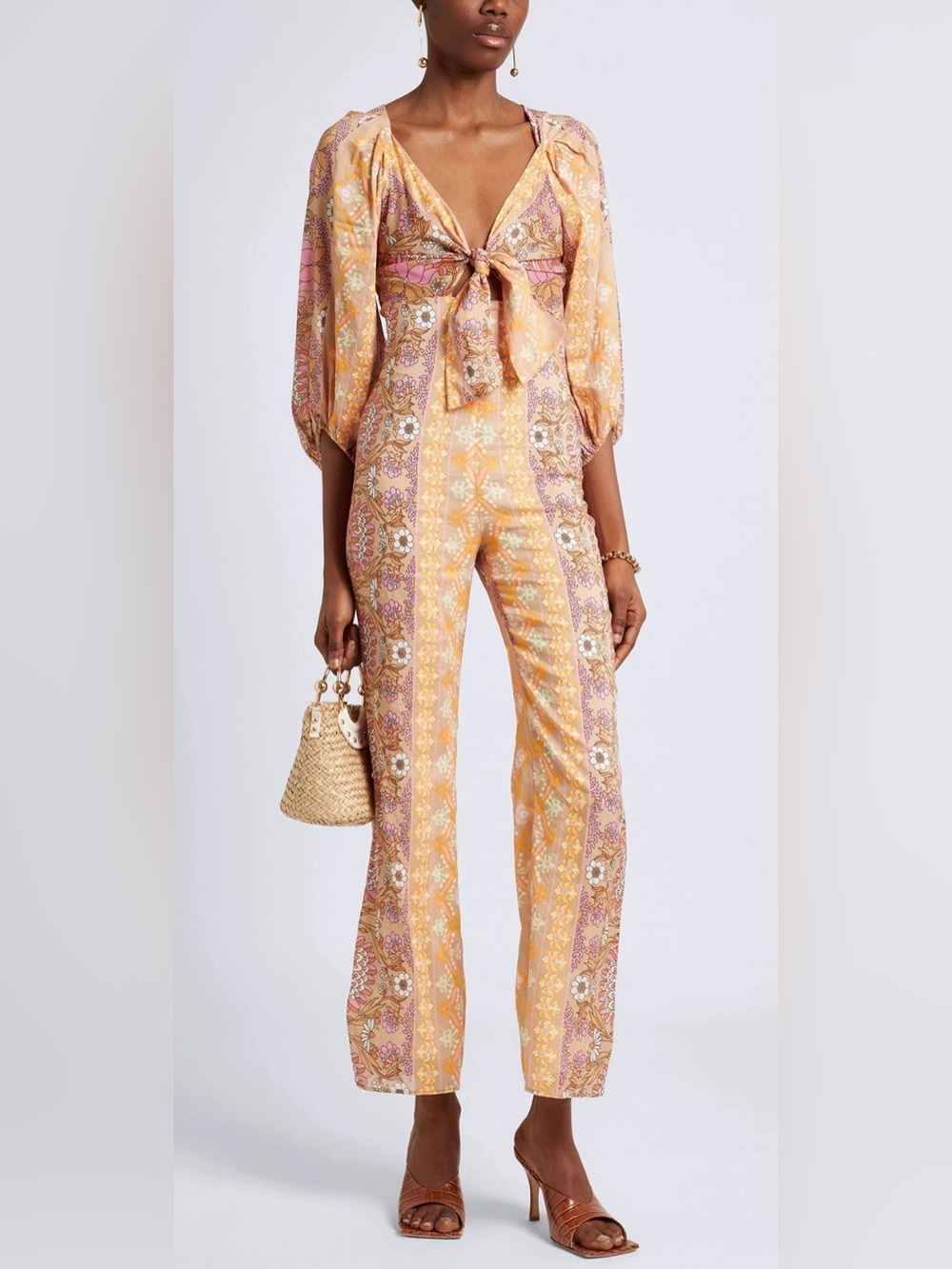 NWT SANDRO Dieppe Floral Linen Blend Jumpsuit 34 US 2
